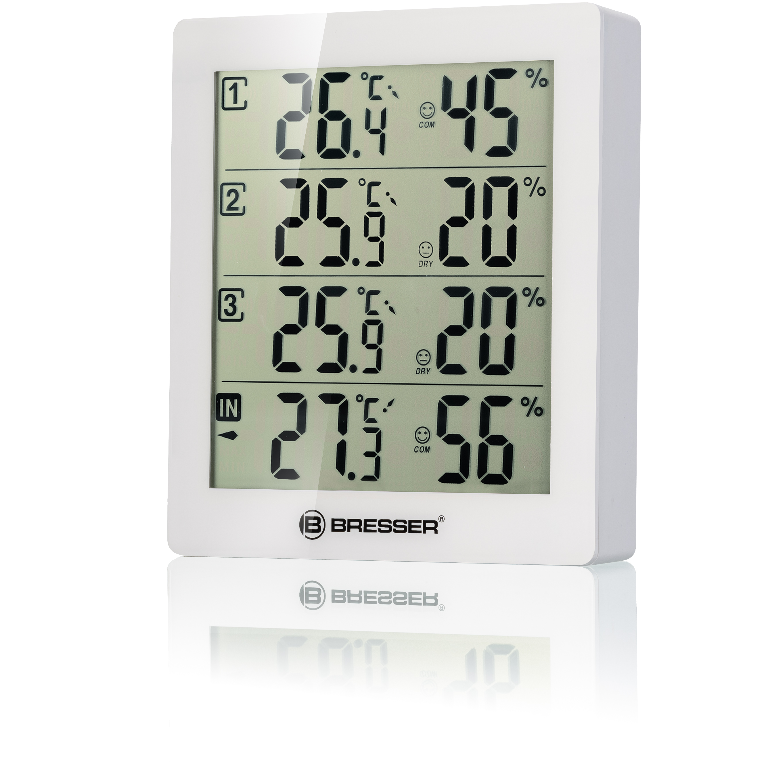 BRESSER Quadro - Thermometer en Hygrometer met 4 onafhankelijke Meetgegevens