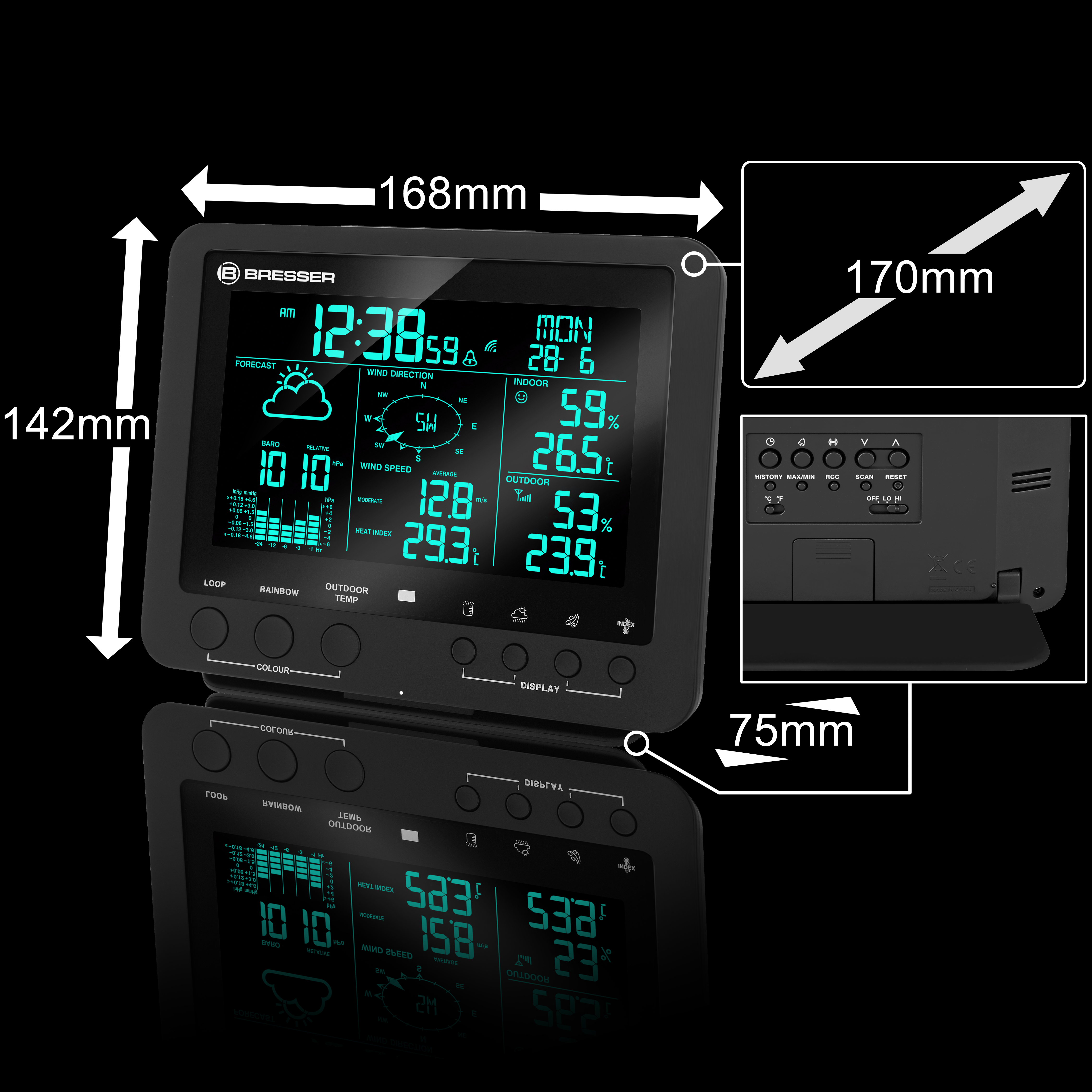 BRESSER extra/vervangend Basisstation voor 7002520 Weerstation met kleurendisplay