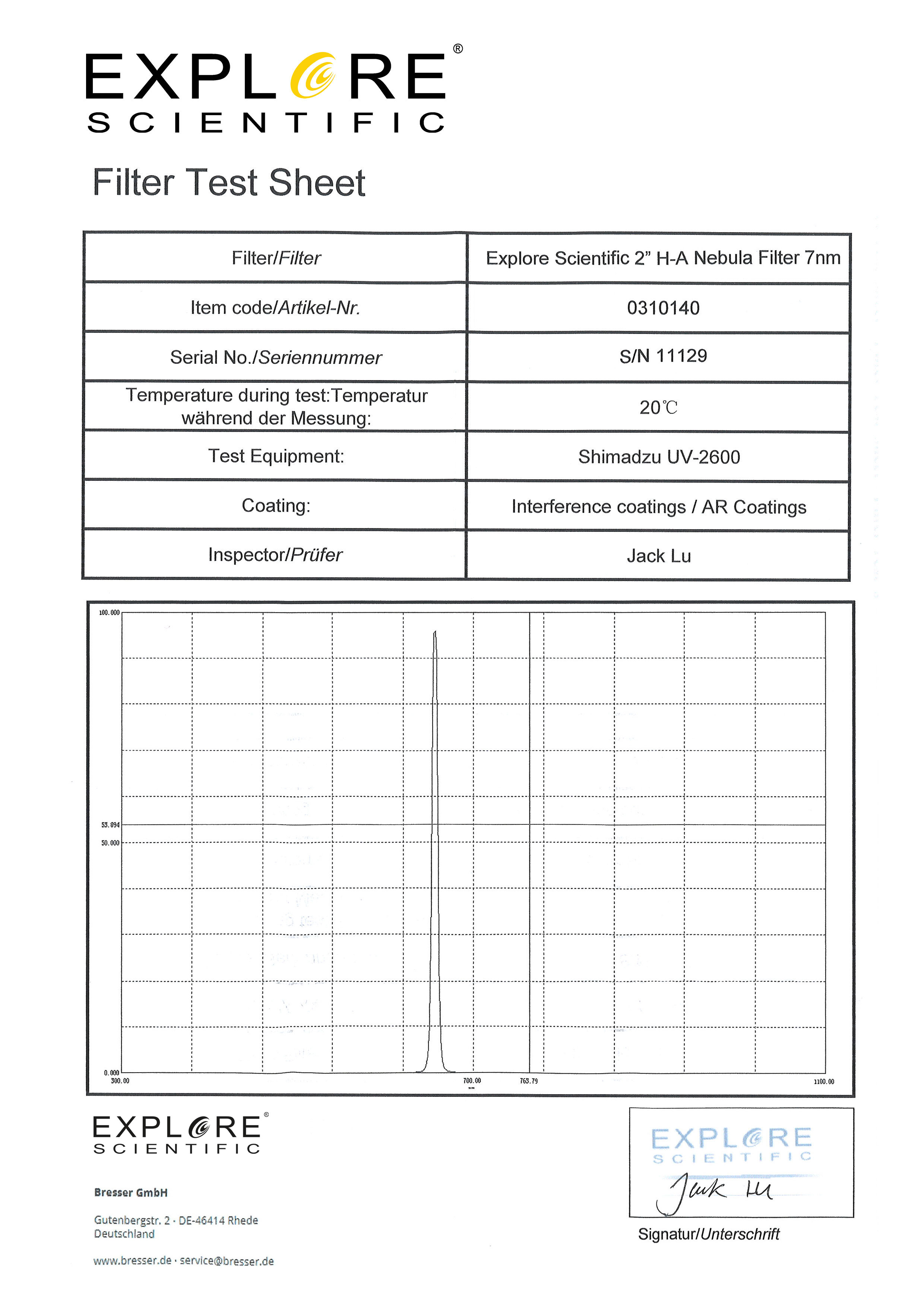 EXPLORE SCIENTIFIC 2" H-alfa nevelfilter 7 nm