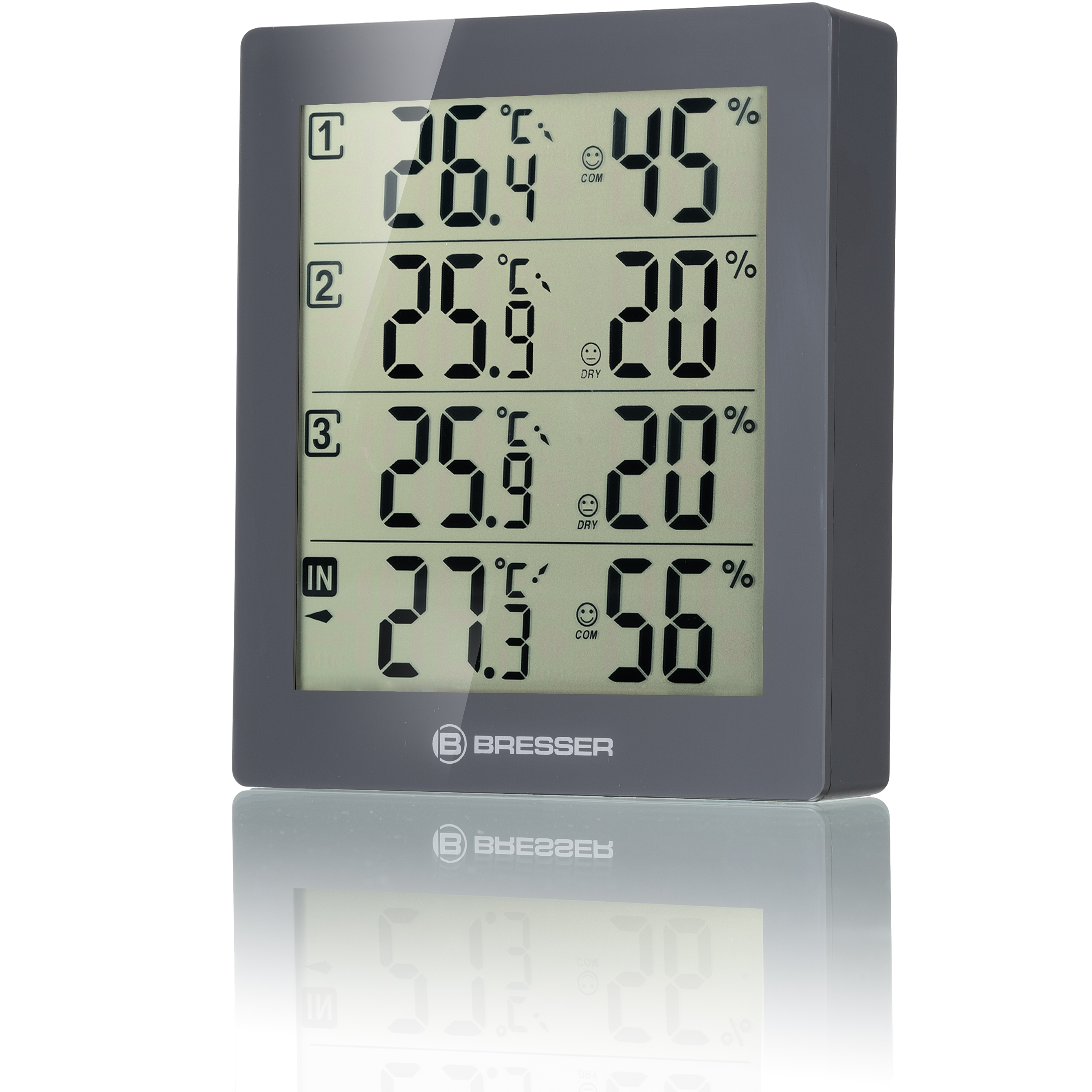 BRESSER Quadro - Thermometer en Hygrometer met 4 onafhankelijke Meetgegevens