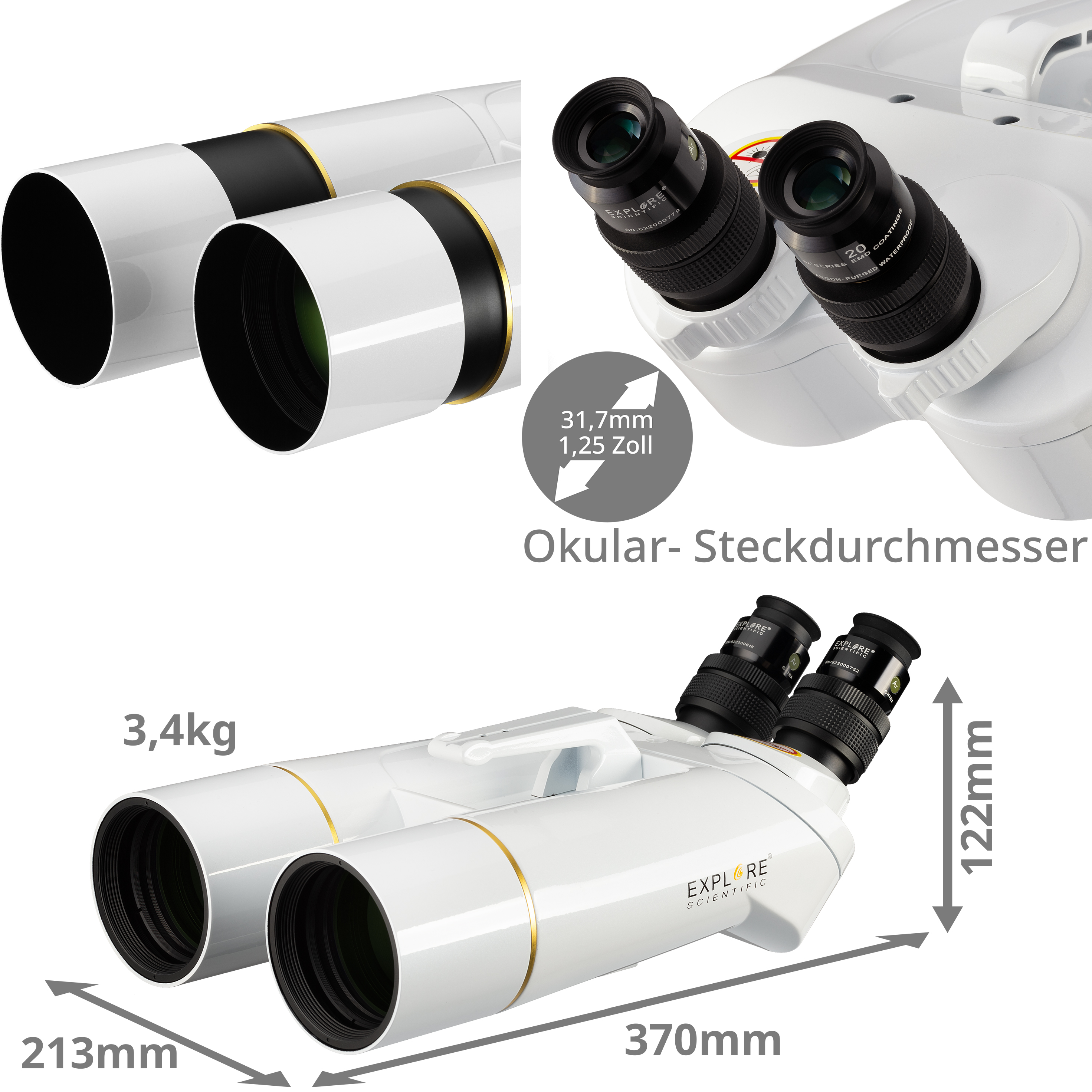 EXPLORE SCIENTIFIC BT-70 SF Giant Verrekijker met 62° LER Oculairen 20mm