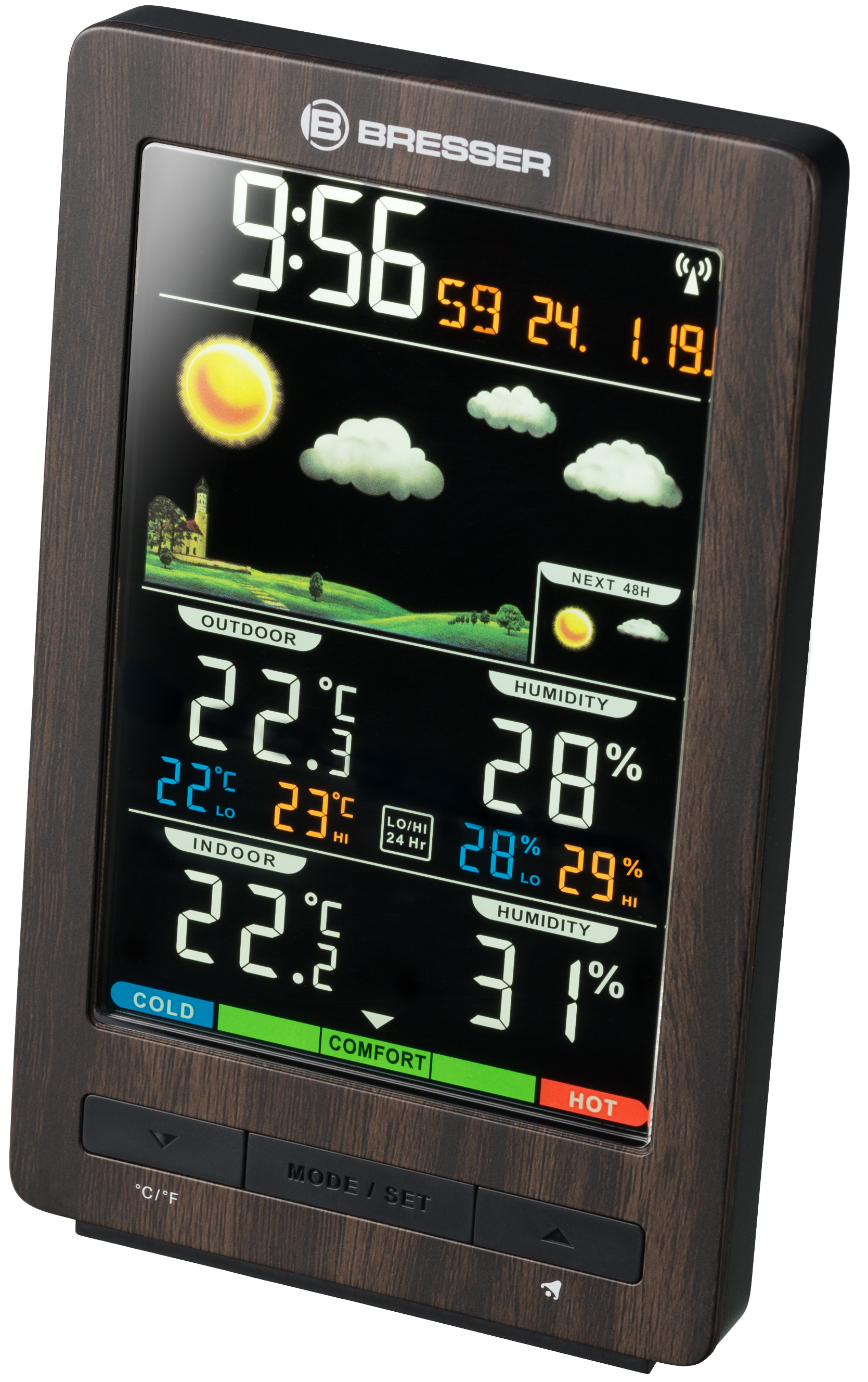 BRESSER ClimaTrend WS Funk-Wetterstation mit Farbdisplay in Holzoptik (Refurbished)