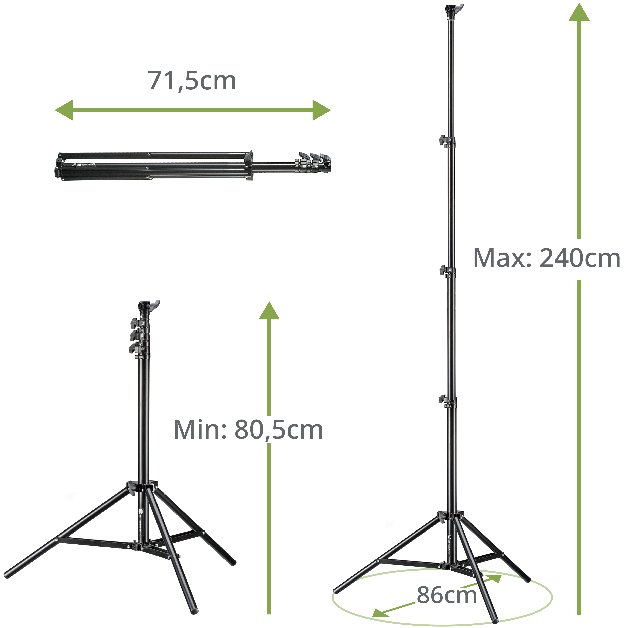 BRESSER BR-TP240 Lampstatief 240 cm Luchtgeveerd