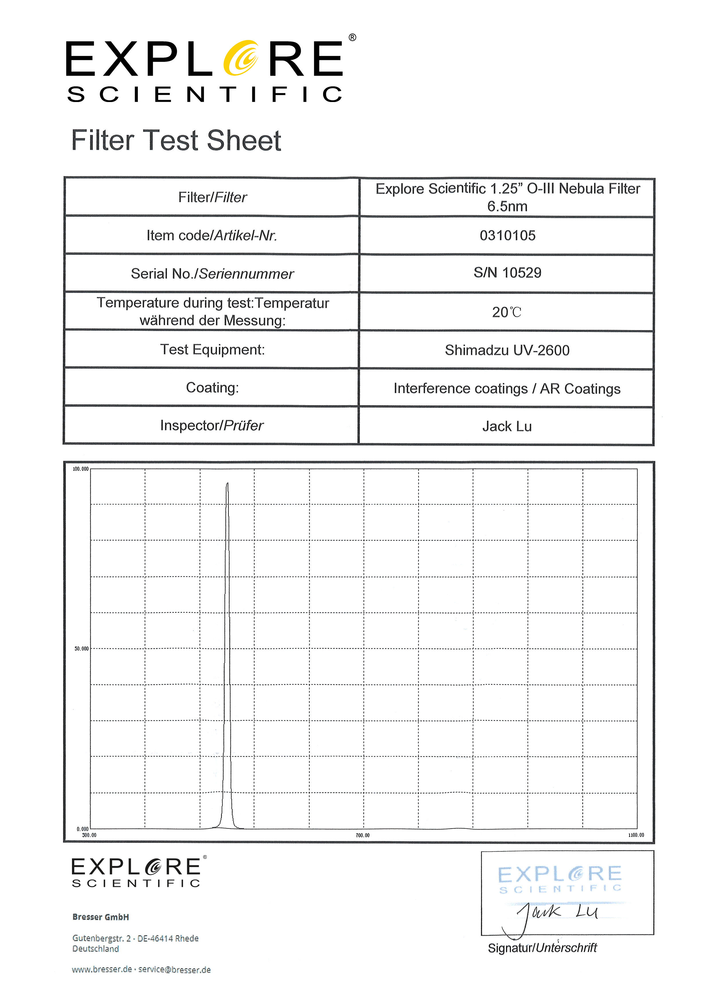 EXPLORE SCIENTIFIC 1,25" O-III nevelfilter 6,5 nm