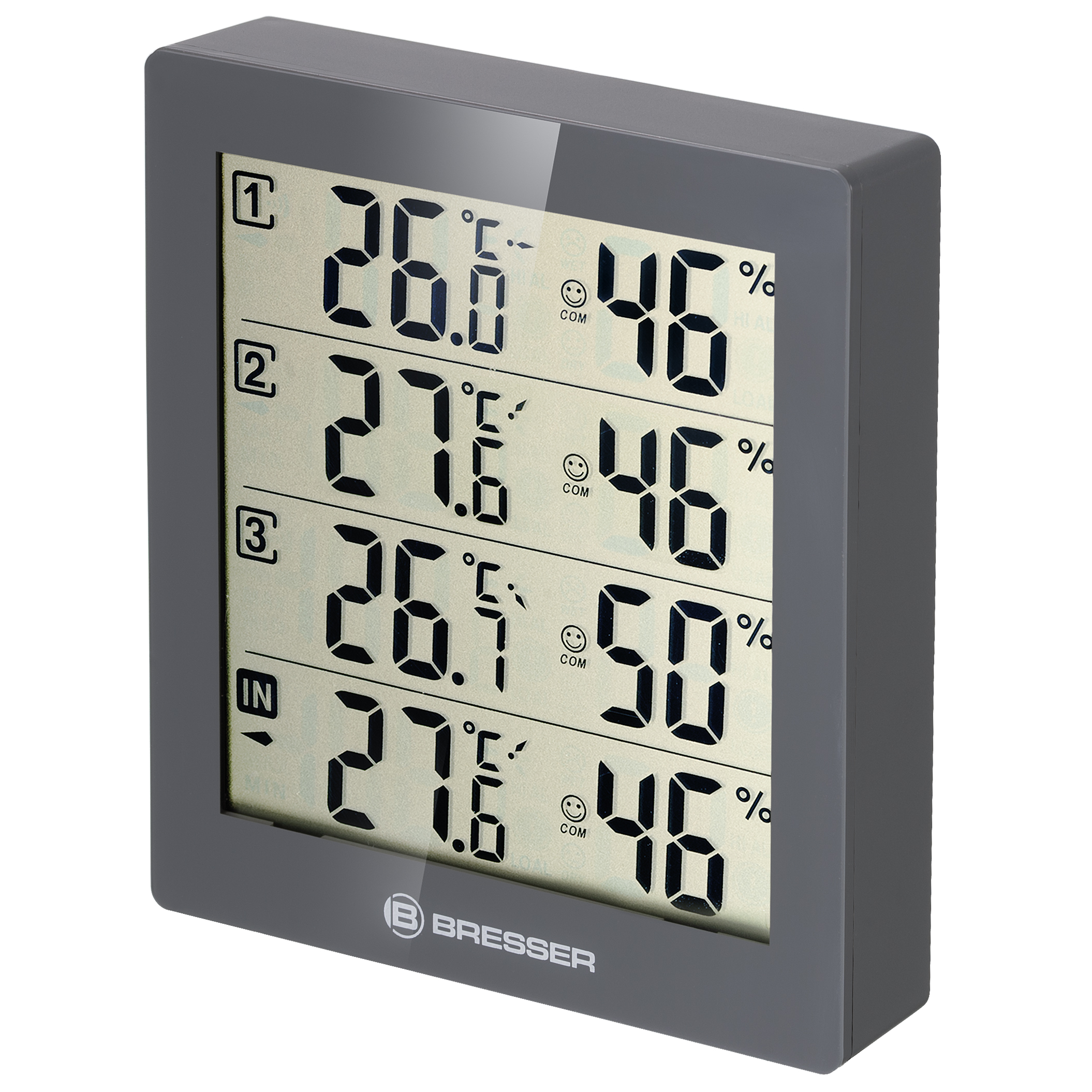 BRESSER Quadro - Thermometer en Hygrometer met 4 onafhankelijke Meetgegevens