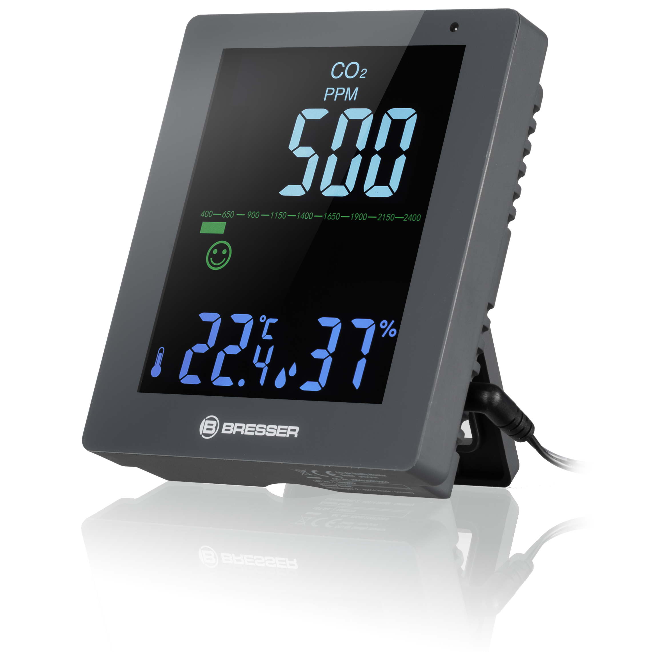 BRESSER CO2-Luftqualitätsmonitor Smile mit CO2-Ampel (Refurbished)