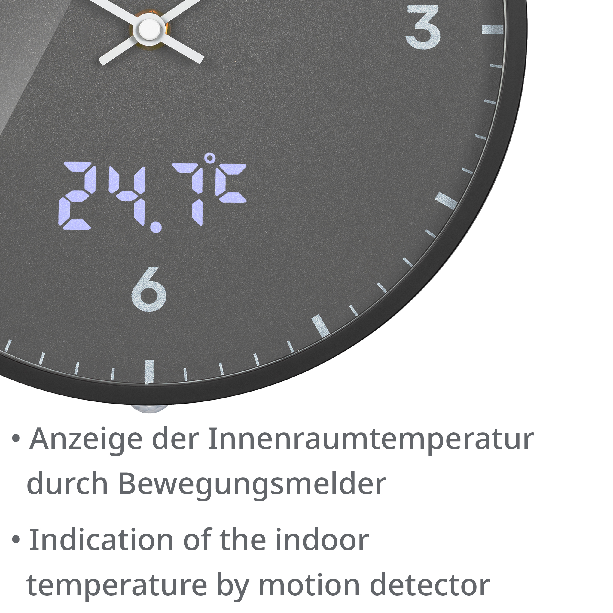 BRESSER MyTime LEDsec wandklok 24 cm met temperatuurweergave