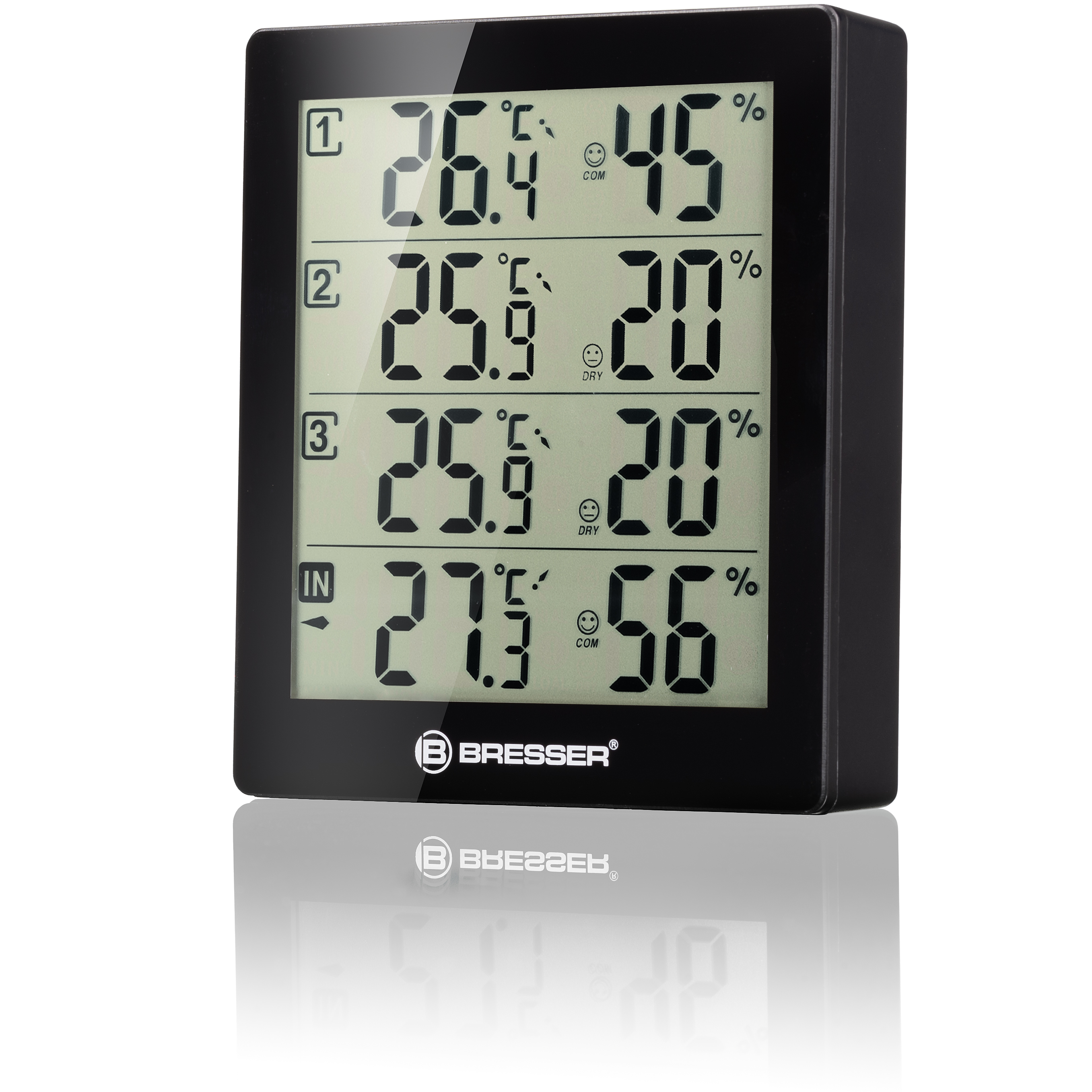 BRESSER Quadro - Thermometer en Hygrometer met 4 onafhankelijke Meetgegevens